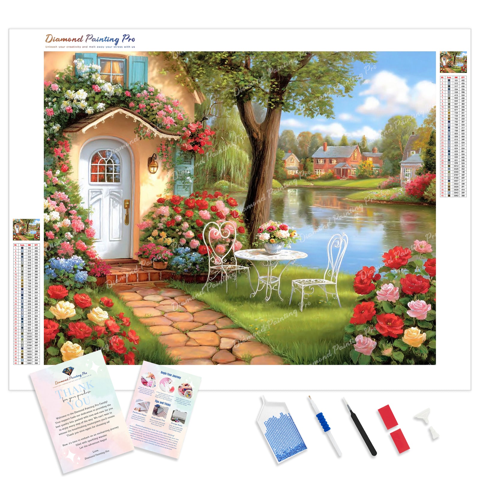 Waterside Tea for Two Diamond Painting Kit - Full Drill / Square or Round Diamonds with AB Drills Option