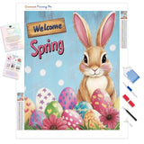 Welcome Spring Bunny Diamond Painting Kit - Full Drill / Square or Round Diamonds with AB Drills Option