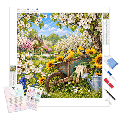 Wheelbarrow Afternoon Diamond Painting Kit - Full Drill / Square or Round Diamonds with AB Drills Option
