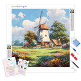 Windmill and Cottage Diamond Painting Kit - Full Drill / Square or Round Diamonds with AB Drills Option
