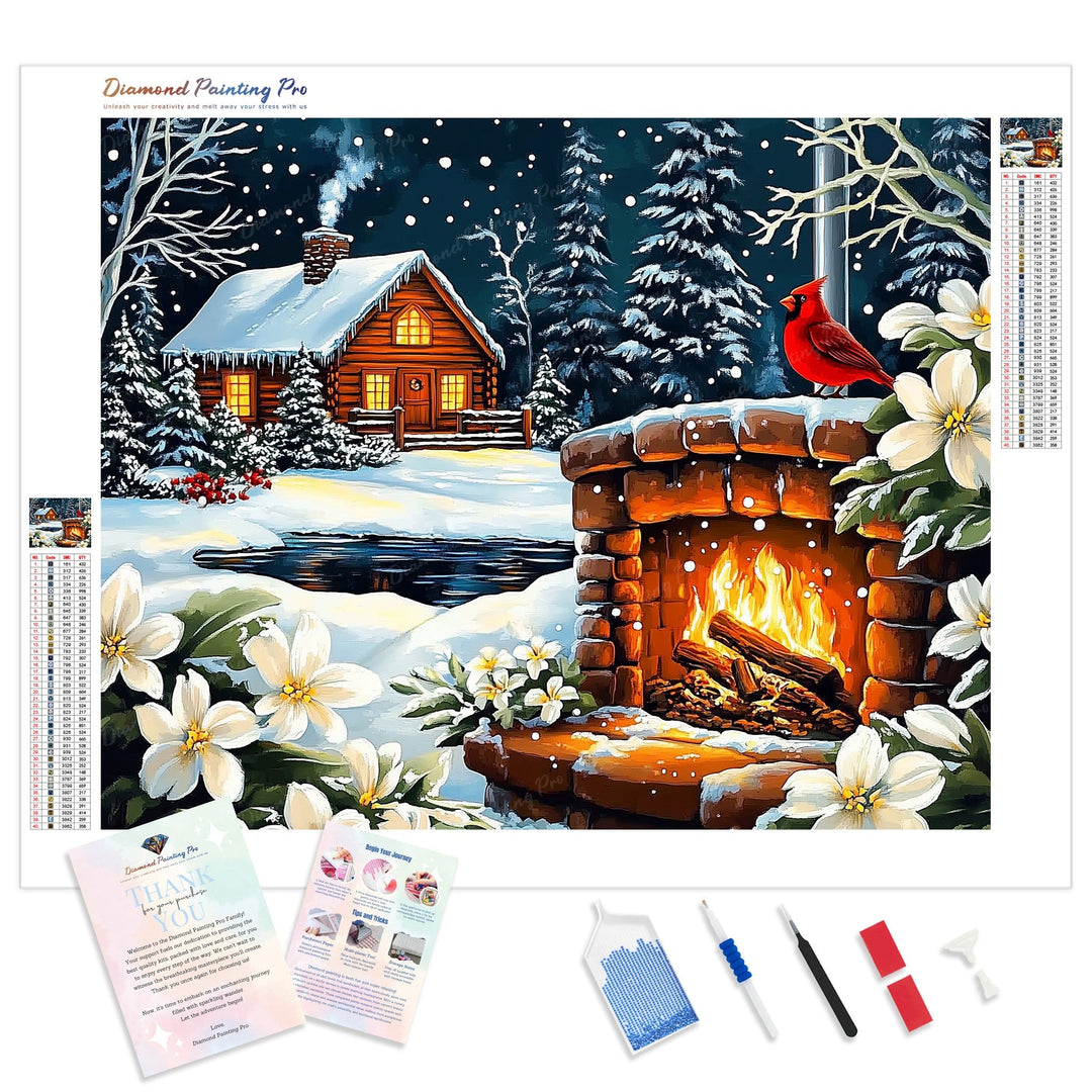 Winter Firepit Diamond Painting Kit - Full Drill / Square or Round Diamonds with AB Drills Option