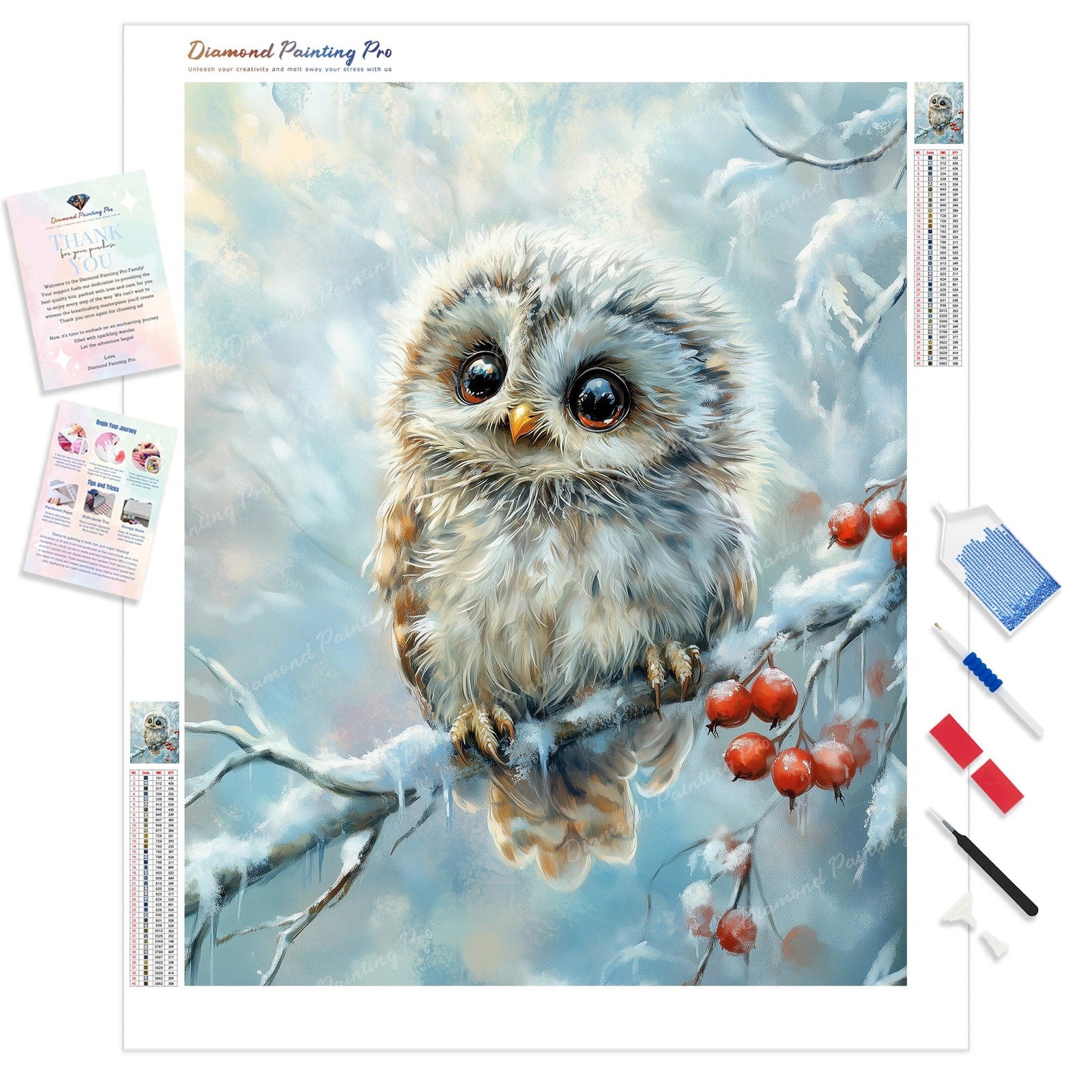 Winter Owl Diamond Painting Kit - Full Drill / Square or Round Diamonds with AB Drills Option