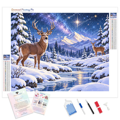 Winter Solstice Antlers Diamond Painting Kit - Full Drill / Square or Round Diamonds with AB Drills Option