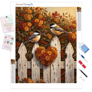 Wooden Fence Chickadees | Diamond Painting