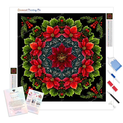 Wreath of Winter Roses Diamond Painting Kit - Full Drill / Square or Round Diamonds with AB Drills Option