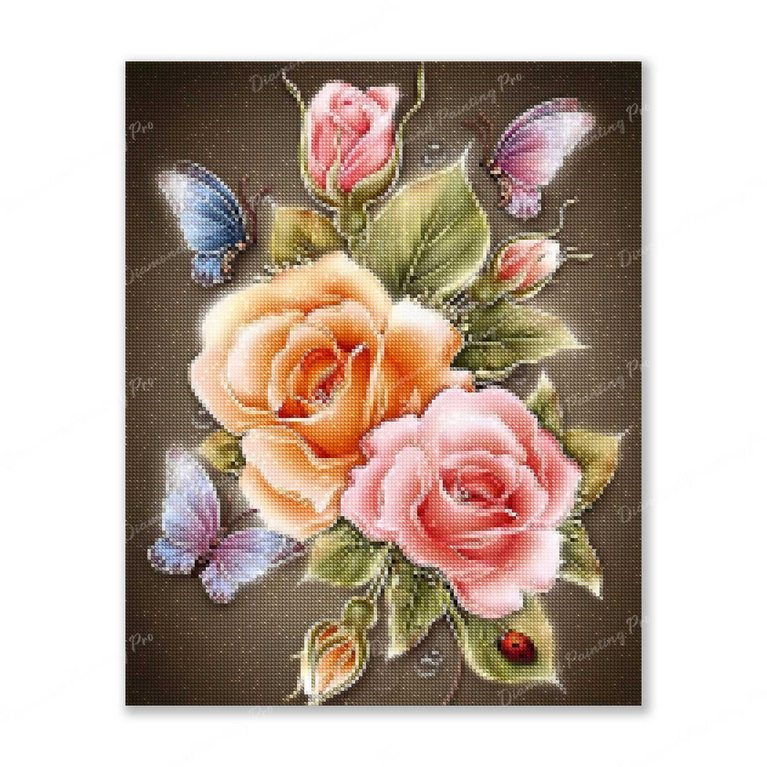 Butterfly on Rose Finished Diamond Painting For Sale From Diamond Painting Pro