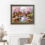 Japanese Garden Finished Diamond Painting Displayed with Vintage Frame as Home Decor