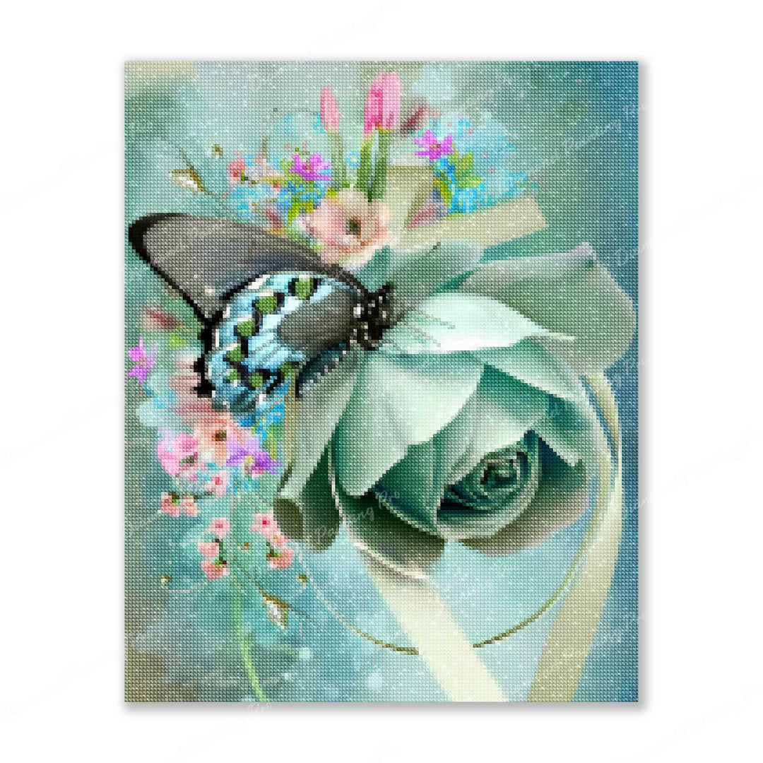 Butterfly on Rose Finished Diamond Painting For Sale From Diamond Painting Pro