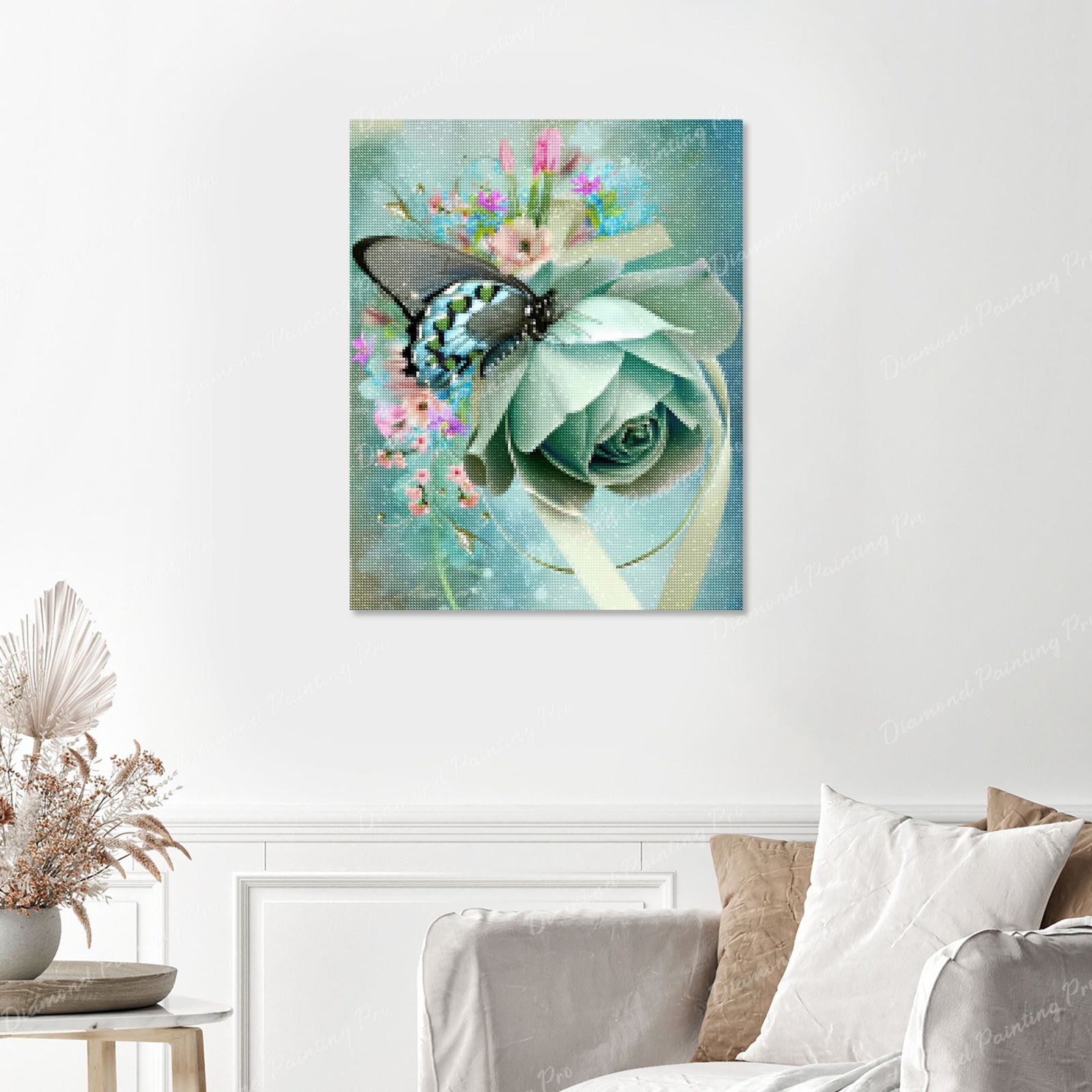 Butterfly on Rose Finished Diamond Painting with No Frame