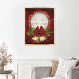 The Christmas Bell Finished Diamond Painting Displayed with Gold Frame as Home Decor