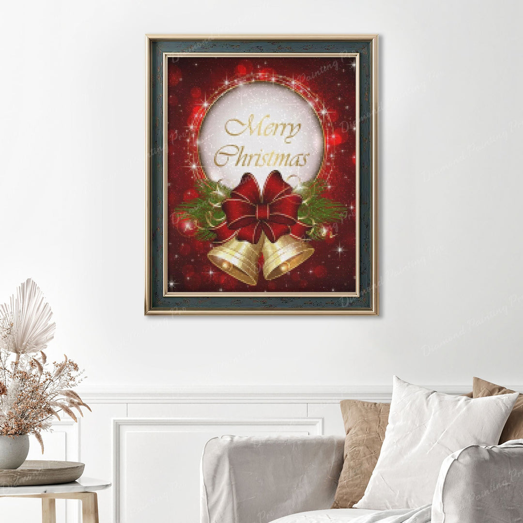 The Christmas Bell Finished Diamond Painting Displayed with Vintage Frame as Home Decor