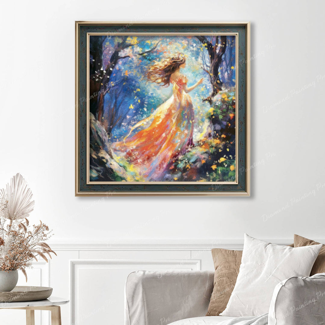 Willow The Whimsical Wanderer Finished Diamond Painting Displayed with Vintage Frame as Home Decor