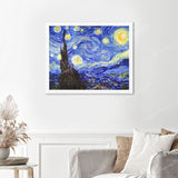 Starry Night Finished Diamond Painting Displayed with White Frame as Home Decor