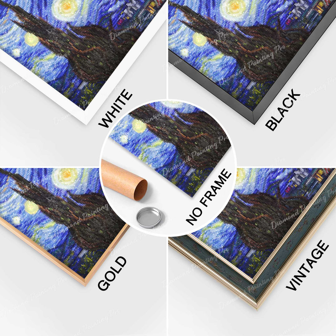 Completed Diamond Art of Starry Night with Multiple Frame Options