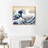 The Great Wave off Kanagawa Finished Diamond Painting Displayed with Gold Frame as Home Decor