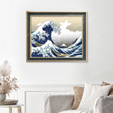 The Great Wave off Kanagawa Finished Diamond Painting Displayed with Vintage Frame as Home Decor