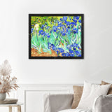 Irises - Vincent van Gogh Finished Diamond Painting Displayed with Black Frame as Home Decor