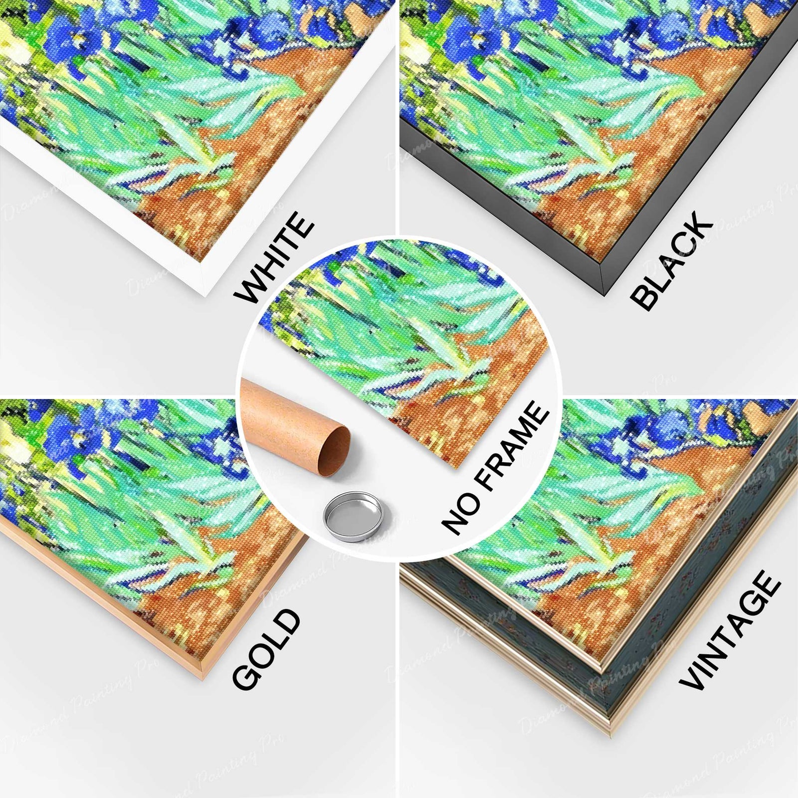 Completed Diamond Art of Irises - Vincent van Gogh with Multiple Frame Options