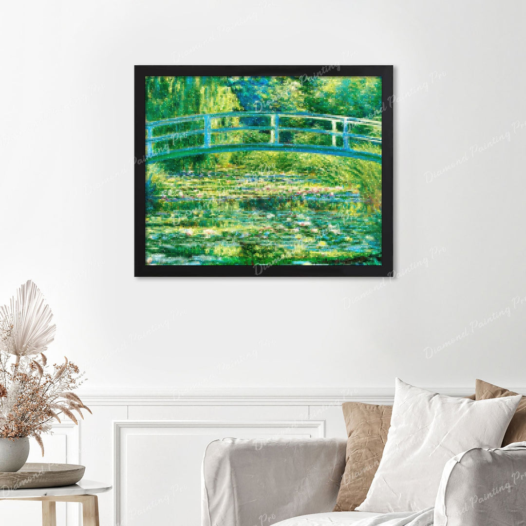 The Water Lily Pond - Claude Monet Finished Diamond Painting Displayed with Black Frame as Home Decor