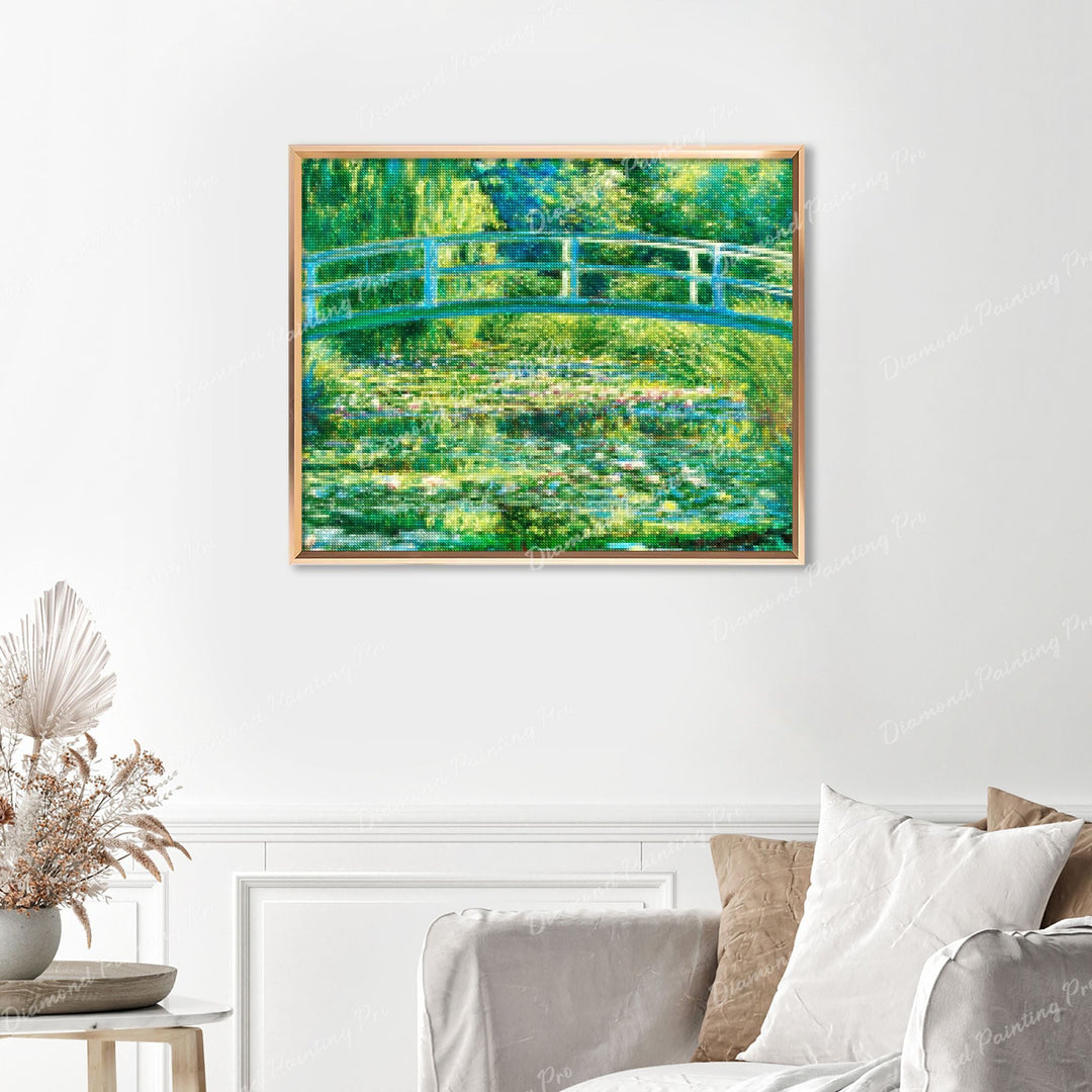 The Water Lily Pond - Claude Monet Finished Diamond Painting Displayed with Gold Frame as Home Decor