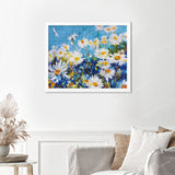 White Daisy Flower Finished Diamond Painting Displayed with White Frame as Home Decor