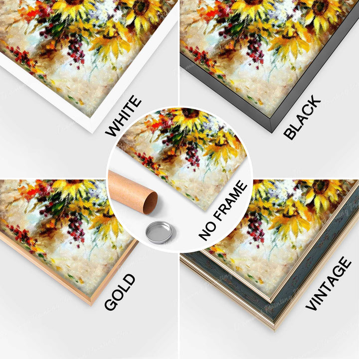 Completed Diamond Art of Bright Sunflower Vase with Multiple Frame Options