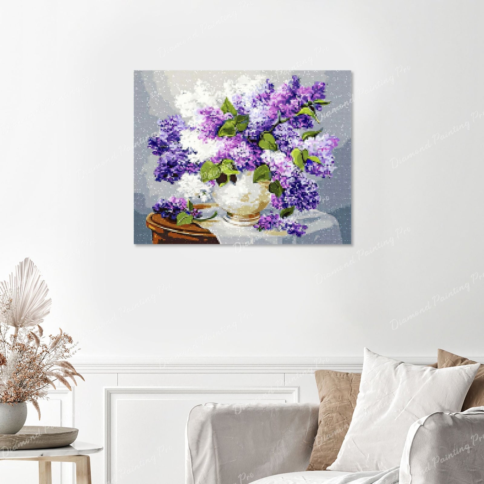 Purple and White Lilac Finished Diamond Painting with No Frame