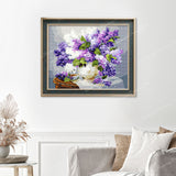 Purple and White Lilac Finished Diamond Painting Displayed with Vintage Frame as Home Decor