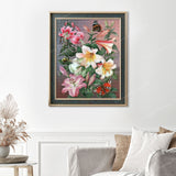 Butterflies and Flowers Finished Diamond Painting Displayed with Vintage Frame as Home Decor