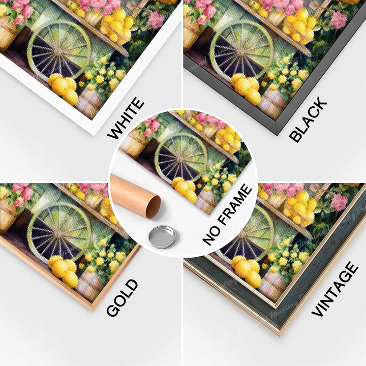 Completed Diamond Art of Sunny Lemonade Stand with Multiple Frame Options