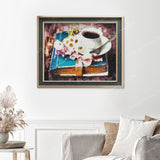 Flowers & Coffee Finished Diamond Painting Displayed with Vintage Frame as Home Decor