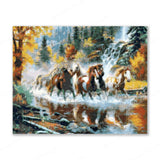 Horses Galloping Downstream Finished Diamond Painting For Sale From Diamond Painting Pro