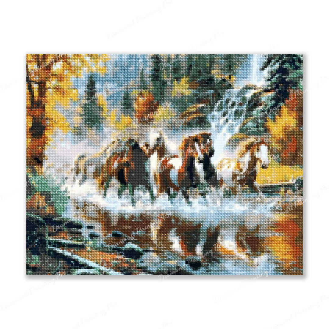 Horses Galloping Downstream Finished Diamond Painting For Sale From Diamond Painting Pro