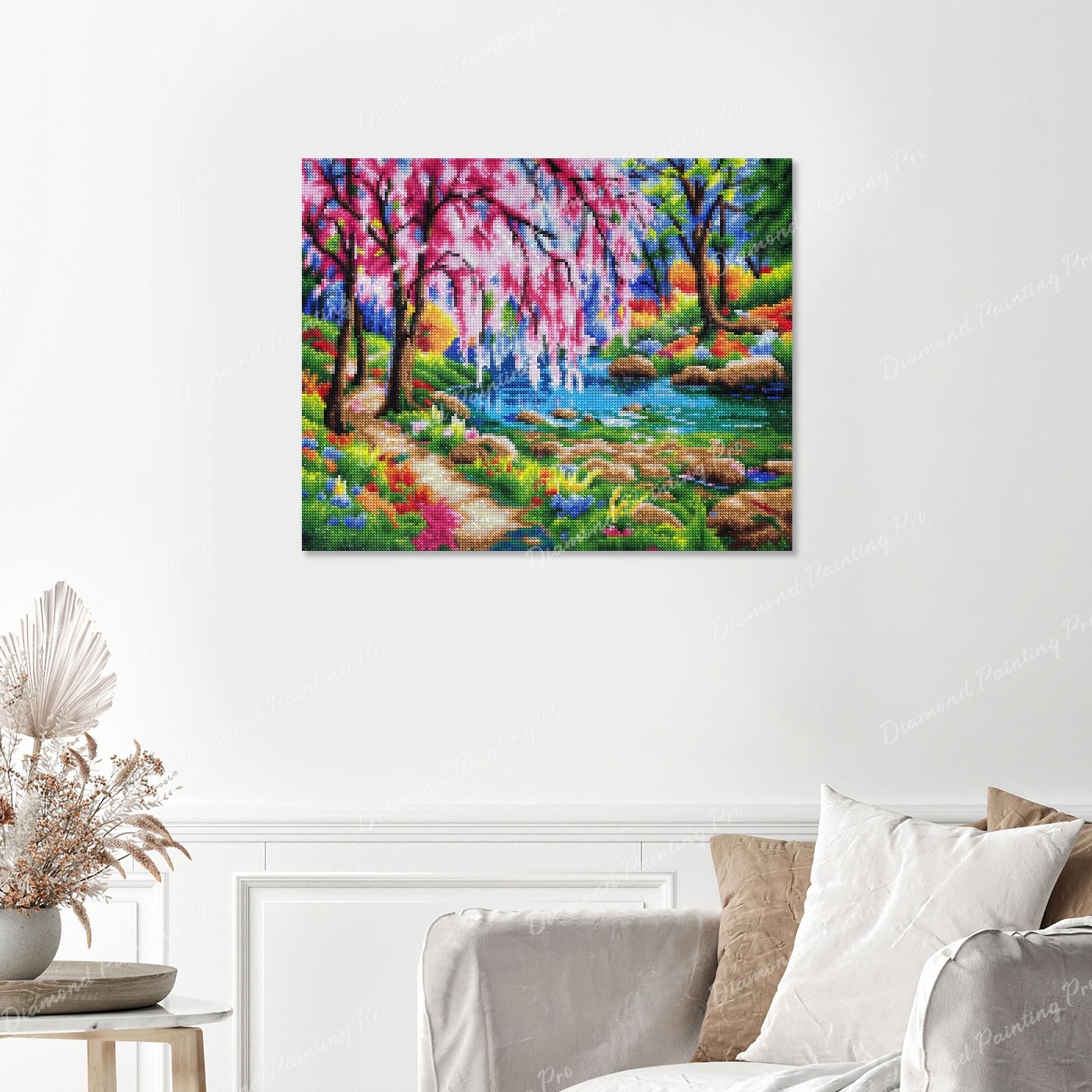 Cherry Blossom Tree Near River Finished Diamond Painting with No Frame