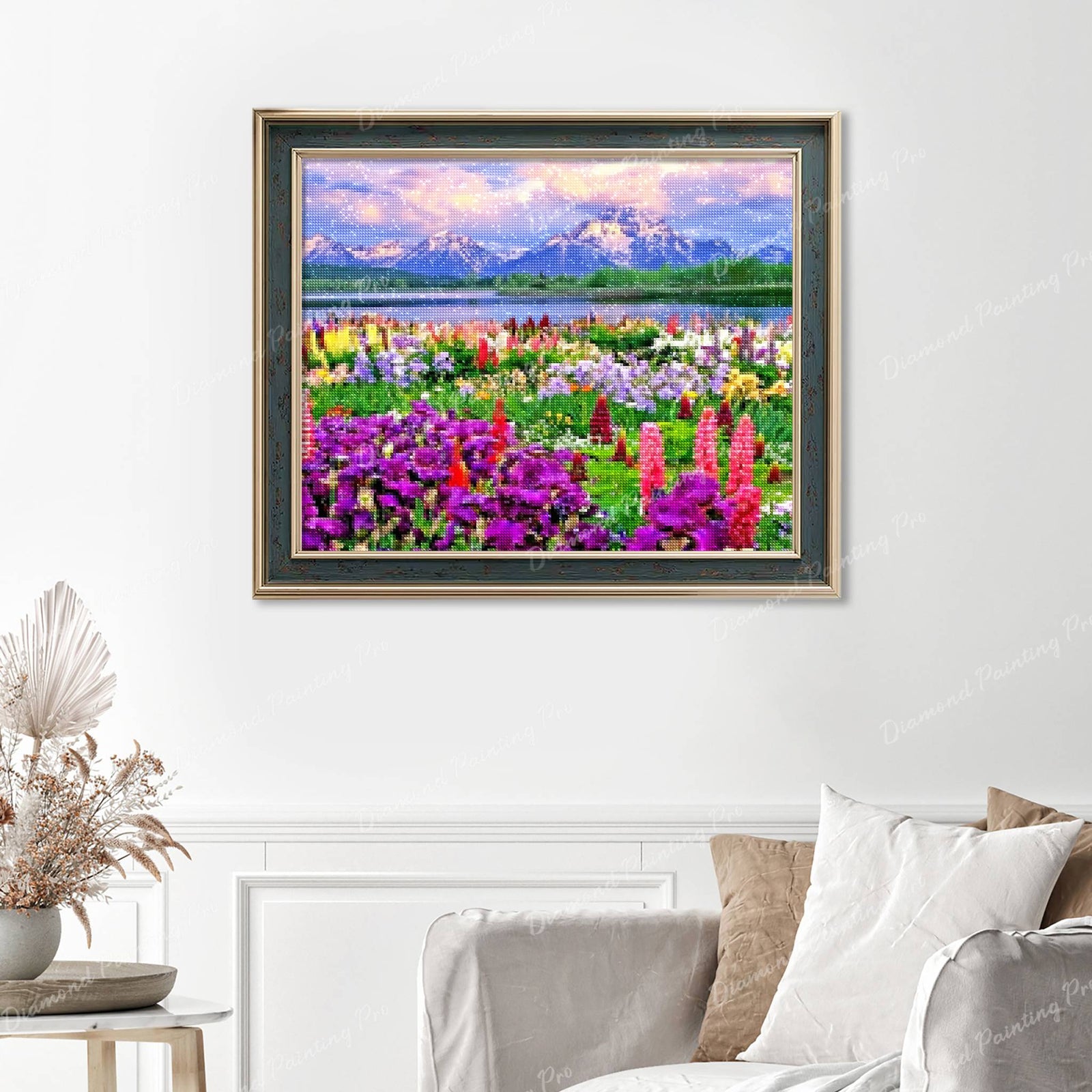 Picturesque Grand Teton Finished Diamond Painting Displayed with Vintage Frame as Home Decor