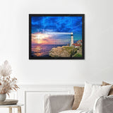 Lighthouse Beckons Finished Diamond Painting Displayed with Black Frame as Home Decor