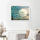 Moon Tree Landscape Finished Diamond Painting Displayed with White Frame as Home Decor