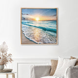 Ocean Finished Diamond Painting Displayed with Gold Frame as Home Decor