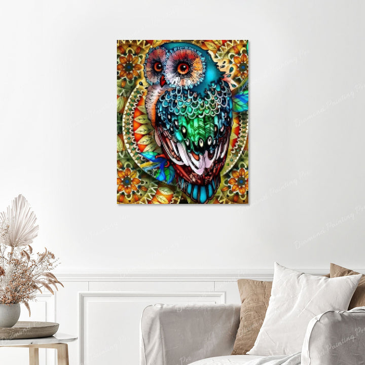 Mandala Berry Branch Owl Finished Diamond Painting with No Frame