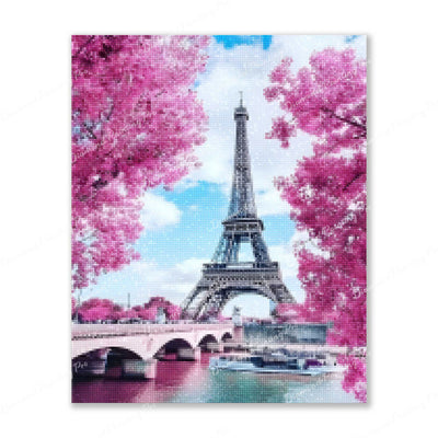 Eiffel Tower with Cherry Blossoms Finished Diamond Painting For Sale From Diamond Painting Pro