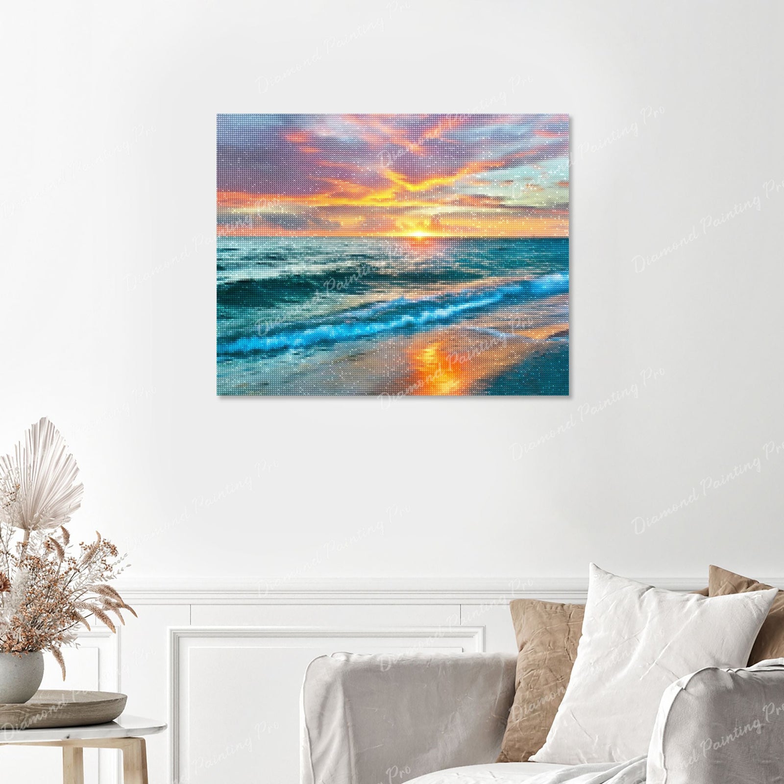 Sunset over Ocean Finished Diamond Painting with No Frame