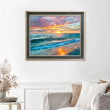 Sunset over Ocean Finished Diamond Painting Displayed with Vintage Frame as Home Decor