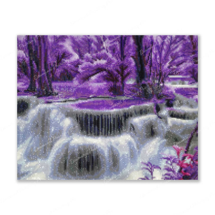 Purple Waterfall Finished Diamond Painting For Sale From Diamond Painting Pro