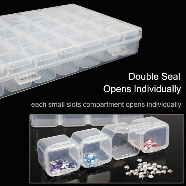 Diamond Embroidery Box ,Clear Storage Box with 28 Mini Compartments Grids, 5D Diamond Painting and Cross Stitch Tools Accessory Containers for DIY Art Craft