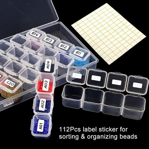 Diamond Embroidery Box, Each Clear Storage Box with 28 Mini Compartments Grids, 5D Diamond Painting and Cross Stitch Tools Accessory Containers for DIY Art Craft