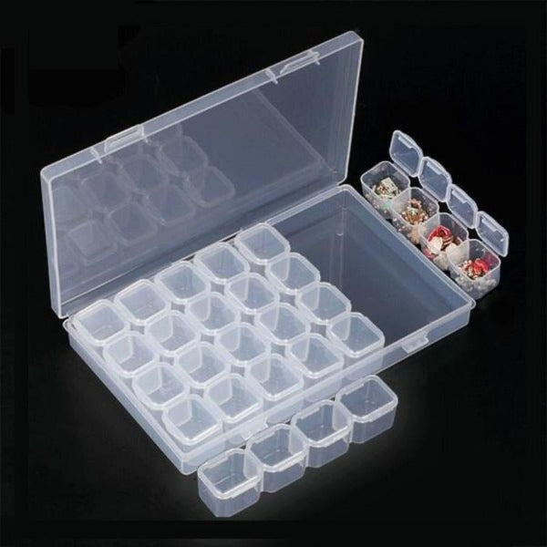 Diamond Embroidery Box, Diamond Painting Storage Box Containers Each with 28 Mini Compartments Grids Mosaic Kits Accessories Storage Box and Cross Stitch Tools for DIY Art Craft