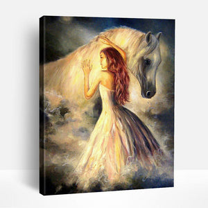 Girl and White Horse | Paint By Numbers