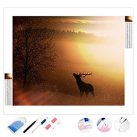 silhouette of deer with yellow sunlight | Diamond Painting