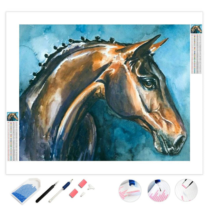 Brown Horse on Blue Background | Diamond Painting