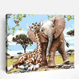 Cute Giraffe and Elephant | Paint By Numbers